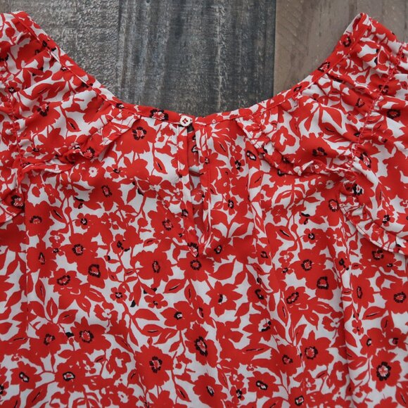 Max Studio Womans 3X Red Poppy Floral 3/4 Sleeve Top Keyhole Back Blouse - Picture 6 of 7
